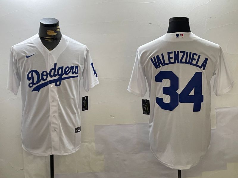 Men Los Angeles Dodgers 34 Valenzuela White Game 2024 Nike MLB Jersey style 1120